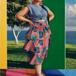 Tabitha Brown X Target  Tropical Print Tiered Midi Skirt NEW!